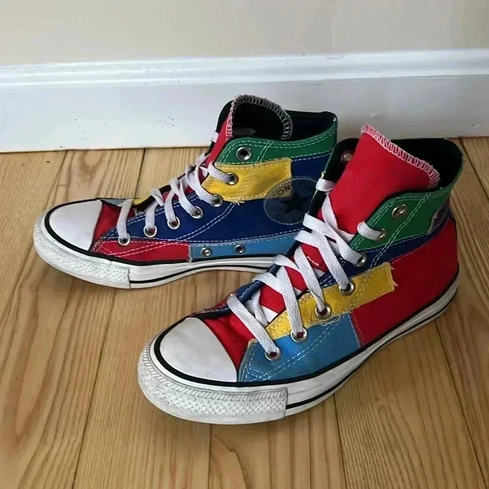 Multicolored Patchwork Converse High Tops - image 2